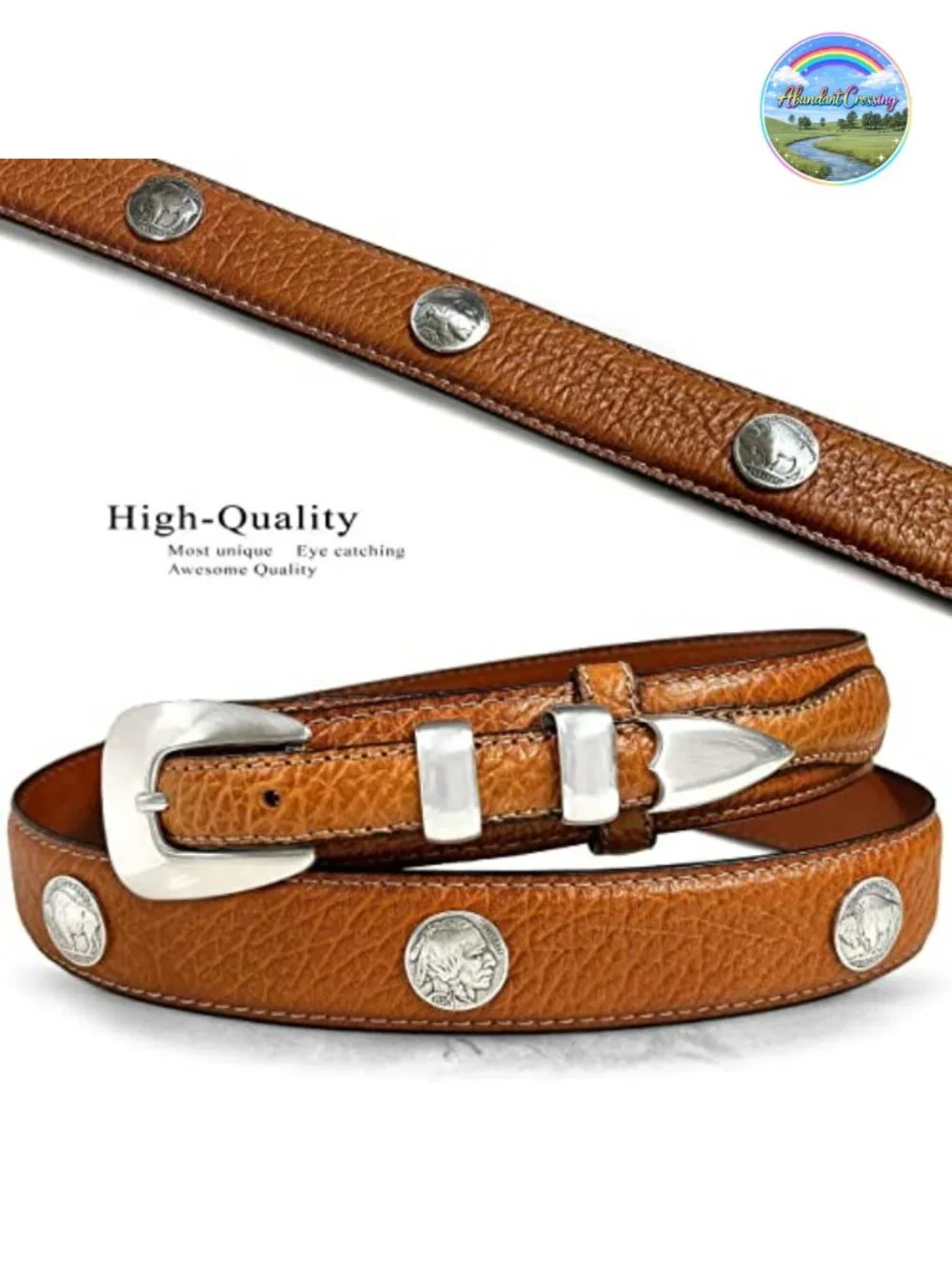 Genuine Leather Western Ranger Belt with Antique Silver Buckle